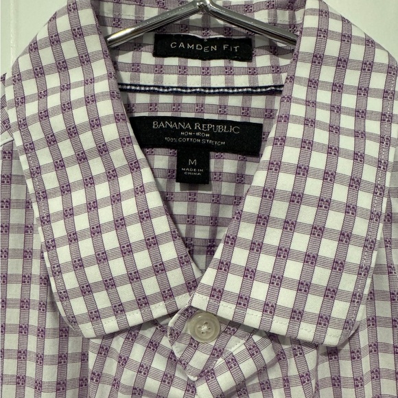Banana Republic Non- Iron Camden Fit Purple and White Checkered Men's Shirt - Picture 2 of 5